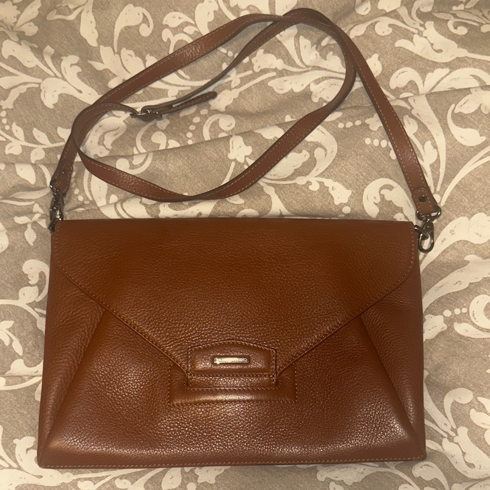 Cognac Leather envelope Crossbody Bag